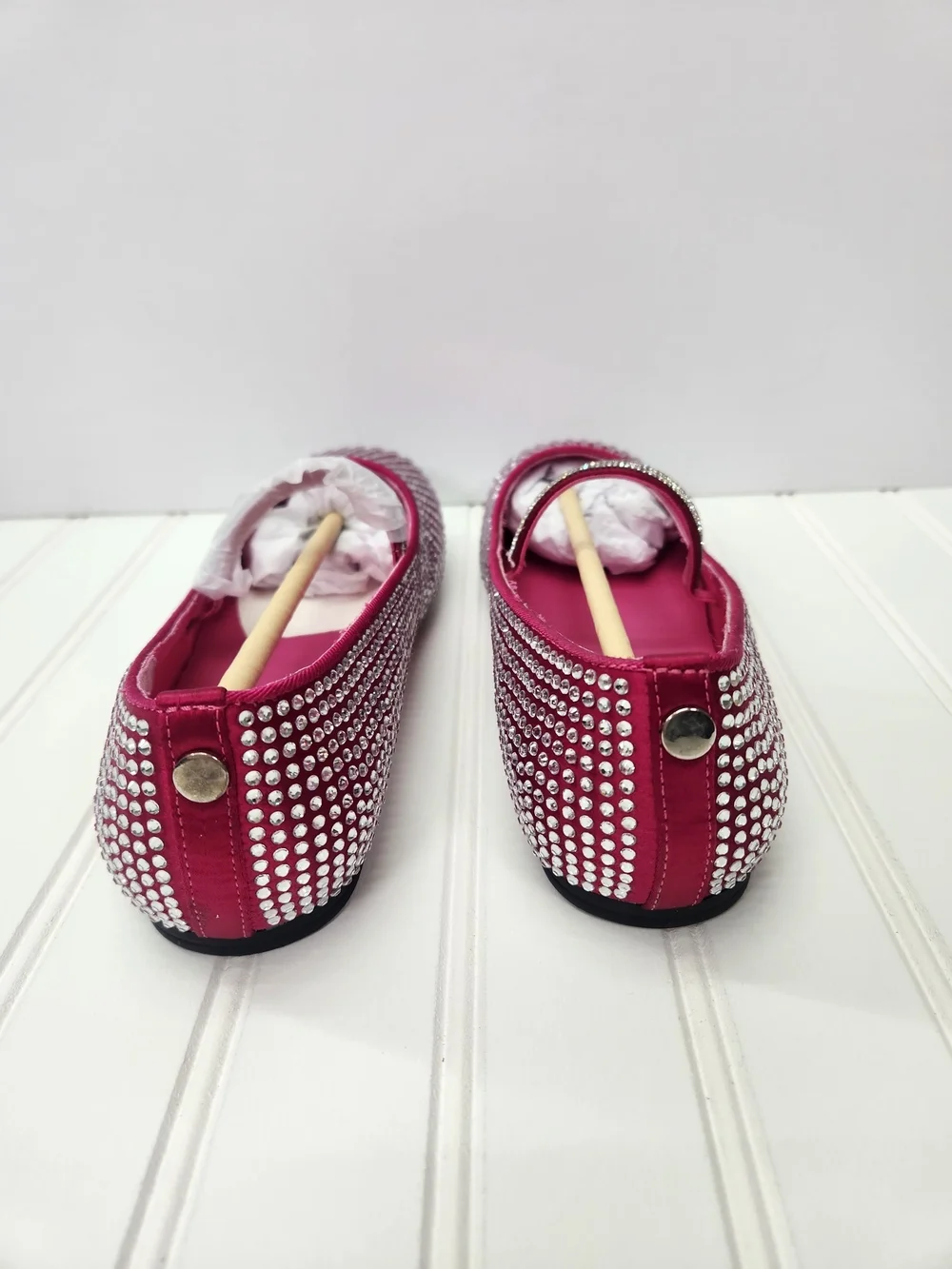 Miller Mercedes Rhinestone- Embellished Big Girl's Ballet Flats In Fuchsi Size 5